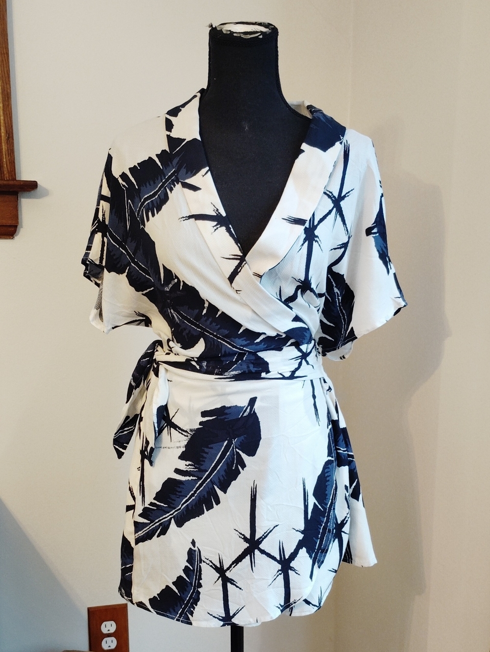 Women's Navy & White Wrap Dress Romper